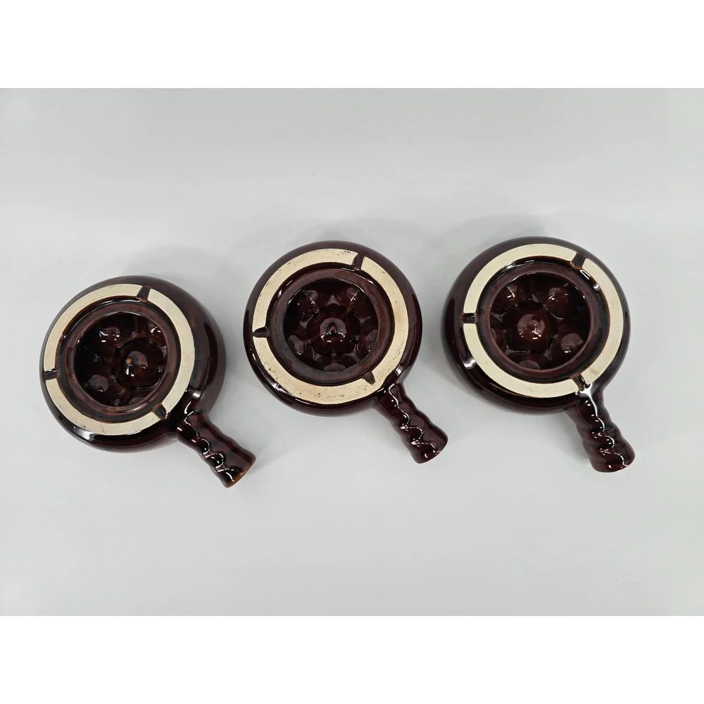Vintage Brown Glazed Ceramic Escargot Baking Dishes 6 Hole Snail Pans Set of 3